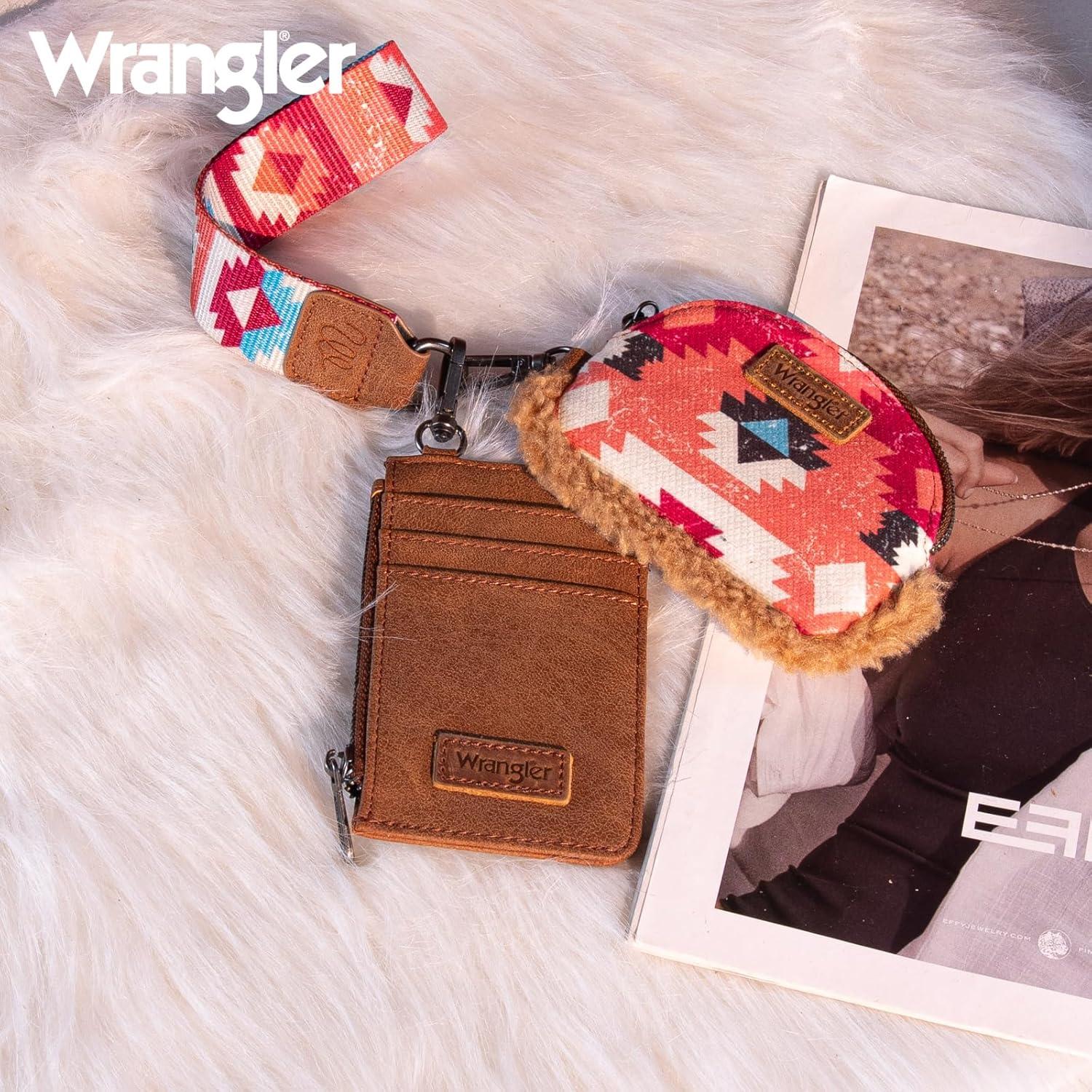 imageWrangler Western Aztec Keychain Wristlet Wallets for Women Dual Pouch Wristlet Portable Credit Card Holder Wallet with Zipper Pocket WG2213W0051BKMulticolor