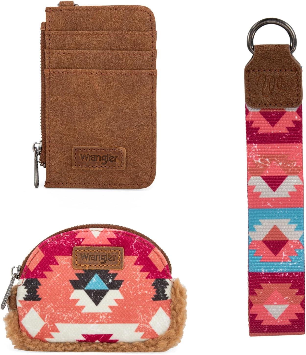 imageWrangler Western Aztec Keychain Wristlet Wallets for Women Dual Pouch Wristlet Portable Credit Card Holder Wallet with Zipper Pocket WG2213W0051BKMulticolor