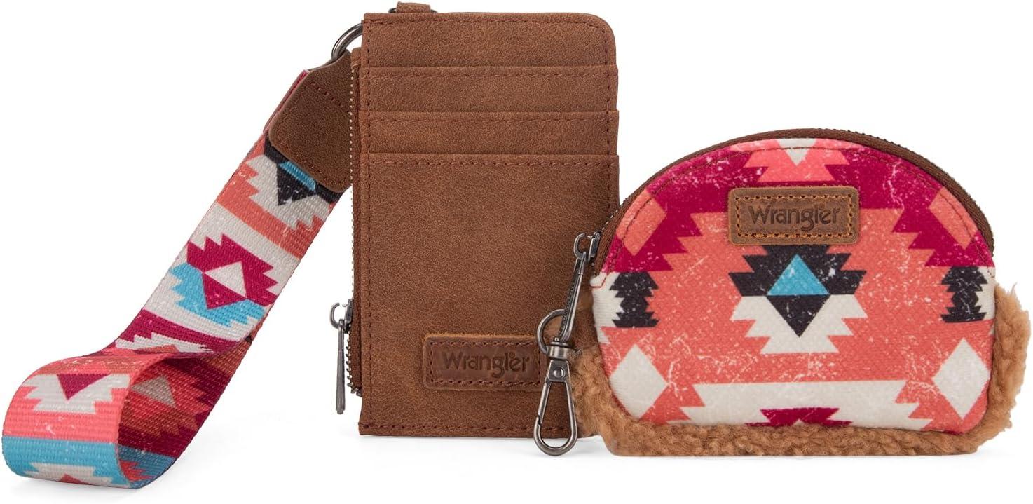 imageWrangler Western Aztec Keychain Wristlet Wallets for Women Dual Pouch Wristlet Portable Credit Card Holder Wallet with Zipper Pocket WG2213W0051BKMulticolor