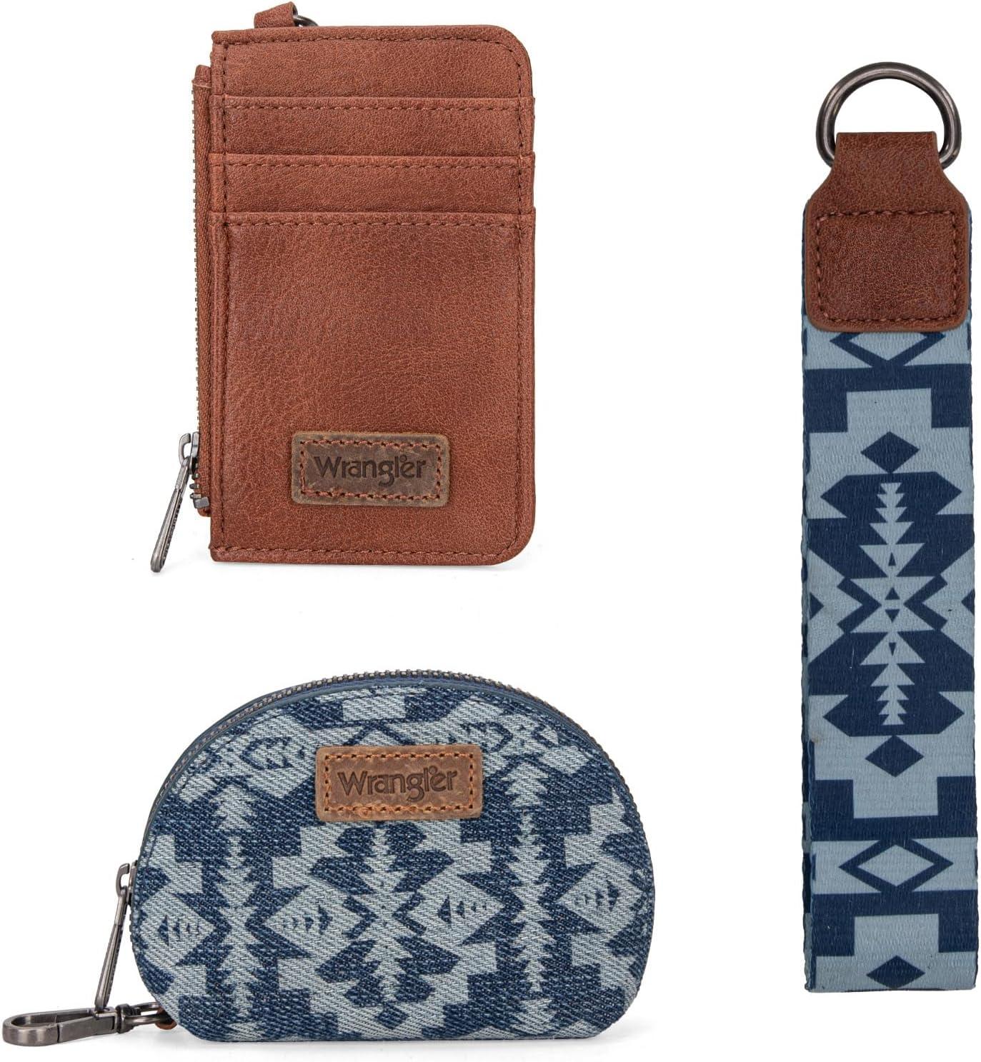 imageWrangler Western Aztec Keychain Wristlet Wallets for Women Dual Pouch Wristlet Portable Credit Card Holder Wallet with Zipper Pocket WG2213W0051BKRetro Jean