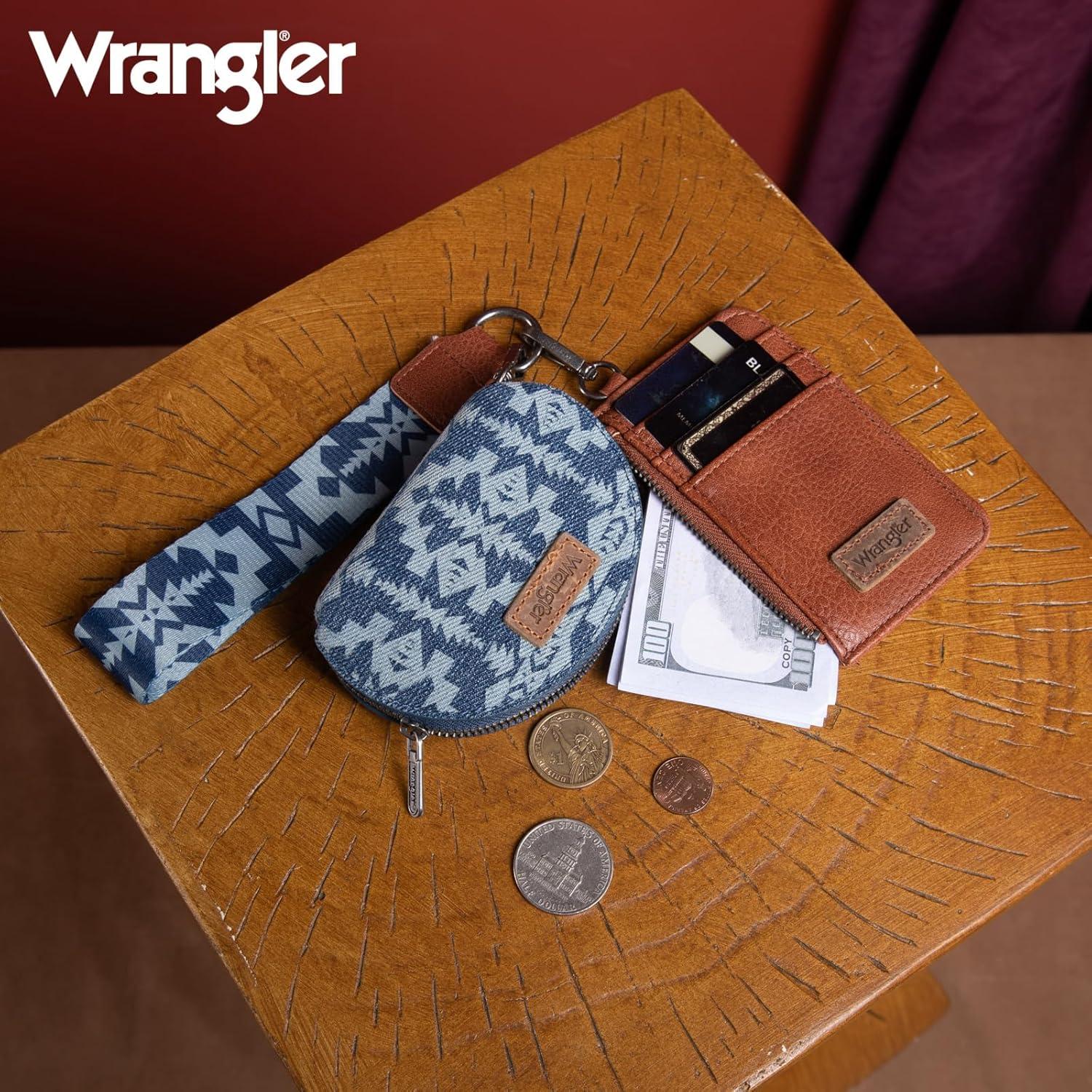 imageWrangler Western Aztec Keychain Wristlet Wallets for Women Dual Pouch Wristlet Portable Credit Card Holder Wallet with Zipper Pocket WG2213W0051BKRetro Jean