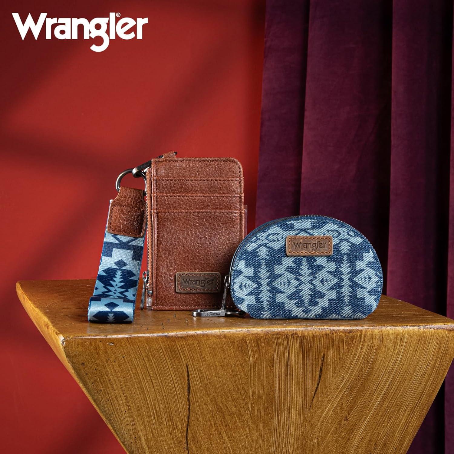 imageWrangler Western Aztec Keychain Wristlet Wallets for Women Dual Pouch Wristlet Portable Credit Card Holder Wallet with Zipper Pocket WG2213W0051BKRetro Jean