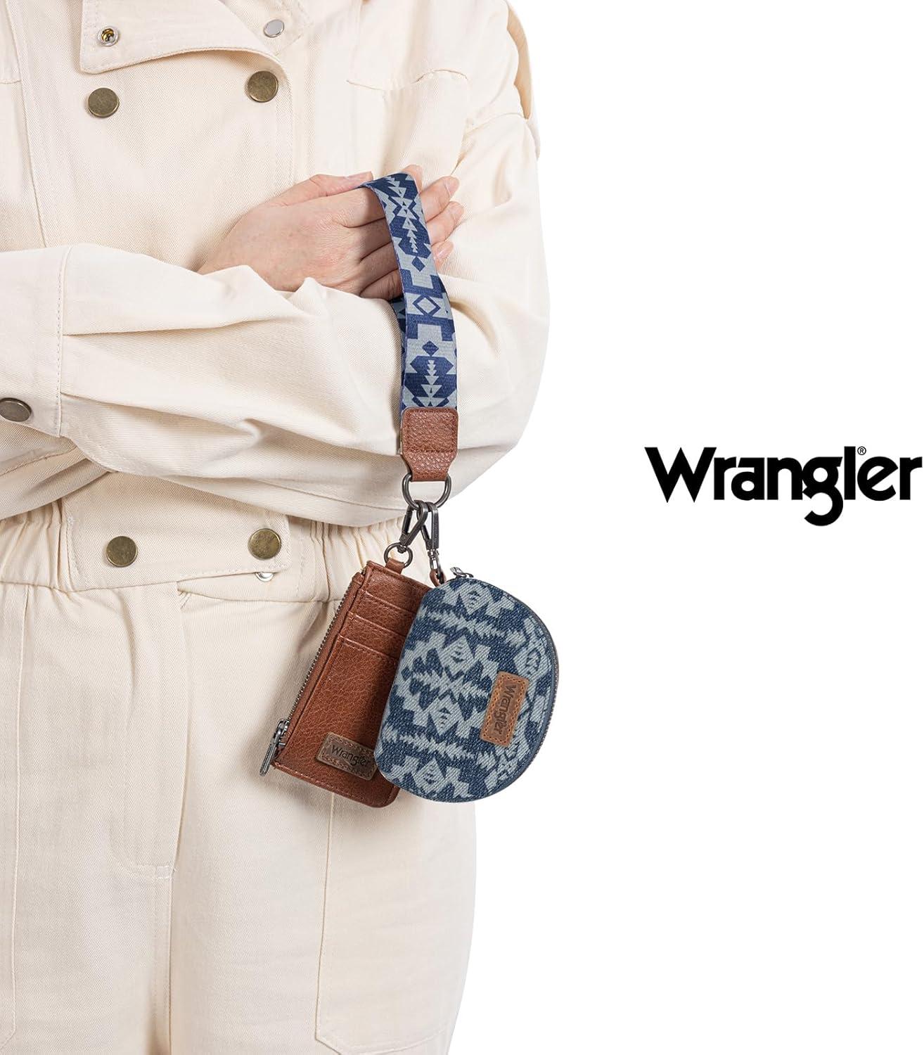 imageWrangler Western Aztec Keychain Wristlet Wallets for Women Dual Pouch Wristlet Portable Credit Card Holder Wallet with Zipper Pocket WG2213W0051BKRetro Jean