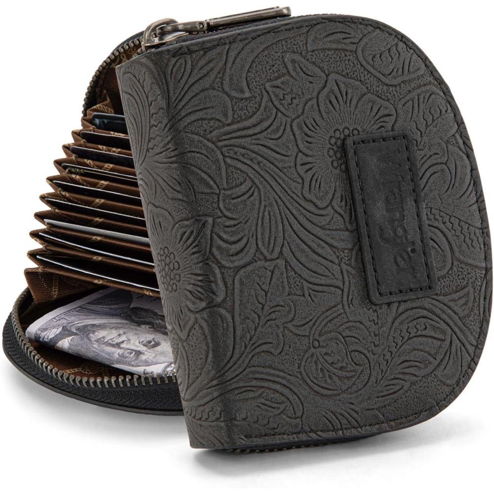 imageMontana West Wrangler Small Keychain Wallet for Women RFID Blocking Credit Card Holder Floral Tooling Coin Purse Brown WG338W1021BRA Floral Black