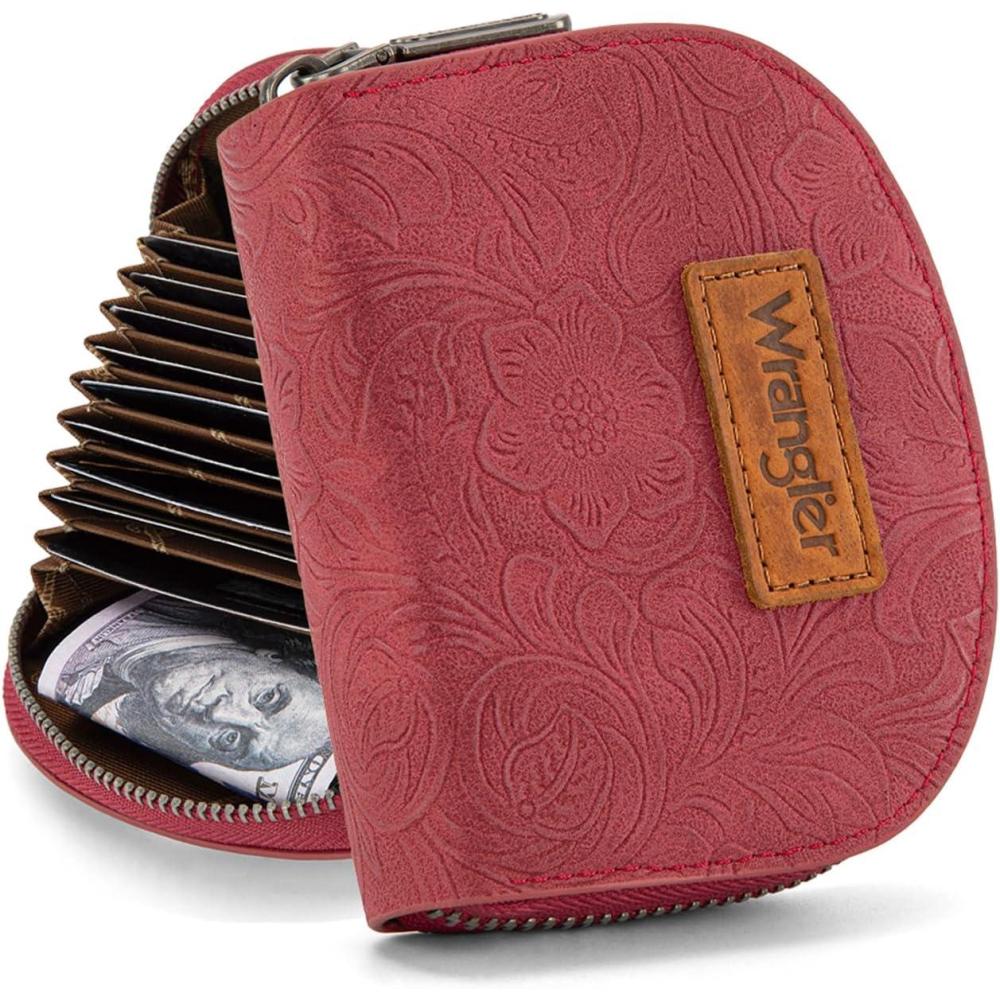 imageMontana West Wrangler Small Keychain Wallet for Women RFID Blocking Credit Card Holder Floral Tooling Coin Purse Brown WG338W1021BRA Floral Burgundy
