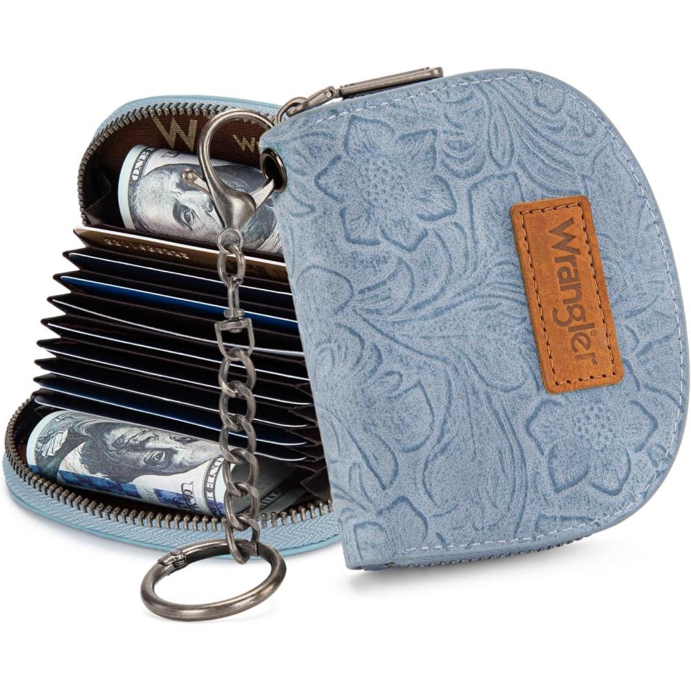 imageMontana West Wrangler Small Keychain Wallet for Women RFID Blocking Credit Card Holder Floral Tooling Coin Purse Brown WG338W1021BRFloral Jean with Keychain
