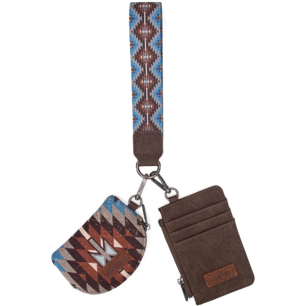 imageWrangler Western Aztec Keychain Wristlet Wallets for Women Dual Pouch Wristlet Portable Credit Card Holder Wallet with Zipper Pocket WG2213W0051BKAngel Coffee