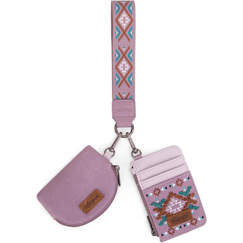 imageWrangler Western Aztec Keychain Wristlet Wallets for Women Dual Pouch Wristlet Portable Credit Card Holder Wallet with Zipper Pocket WG2213W0051BKAztecPurple
