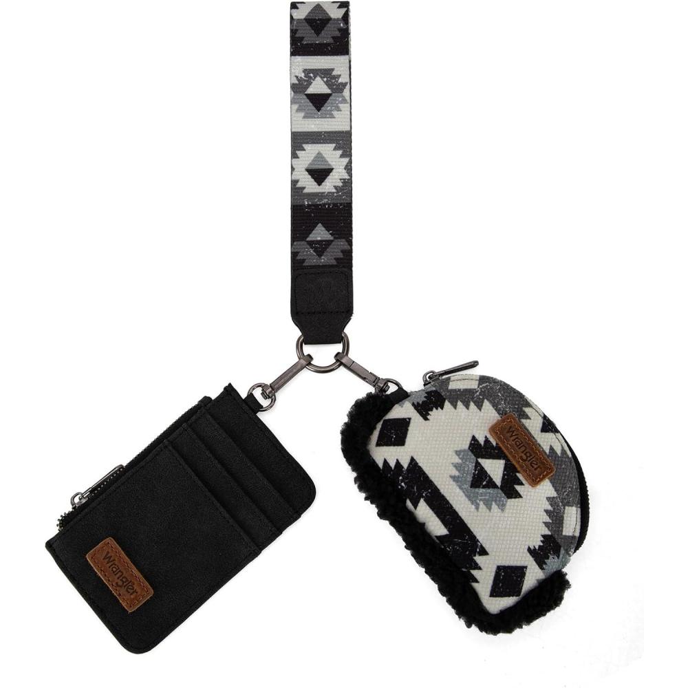 imageWrangler Western Aztec Keychain Wristlet Wallets for Women Dual Pouch Wristlet Portable Credit Card Holder Wallet with Zipper Pocket WG2213W0051BKBlack