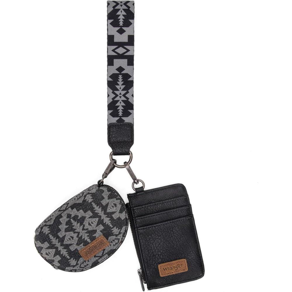 imageWrangler Western Aztec Keychain Wristlet Wallets for Women Dual Pouch Wristlet Portable Credit Card Holder Wallet with Zipper Pocket WG2213W0051BKRetro Black