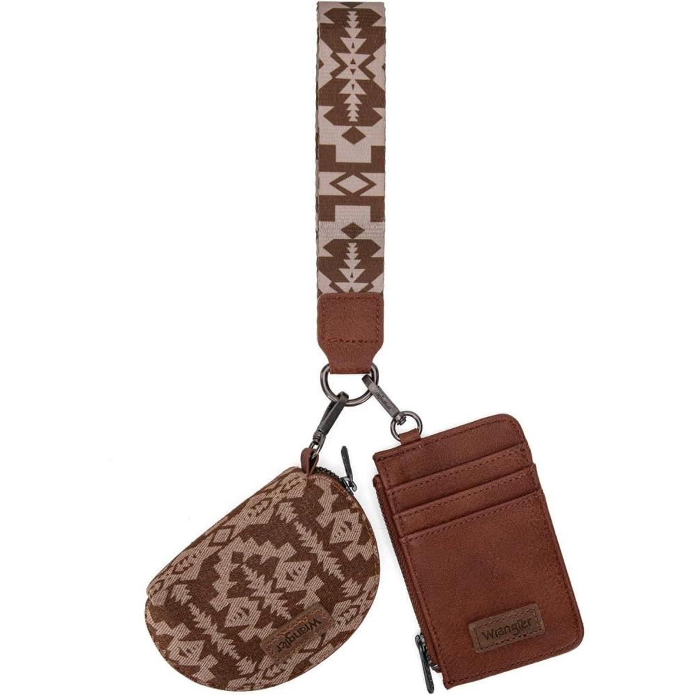 imageWrangler Western Aztec Keychain Wristlet Wallets for Women Dual Pouch Wristlet Portable Credit Card Holder Wallet with Zipper Pocket WG2213W0051BKRetro Brown