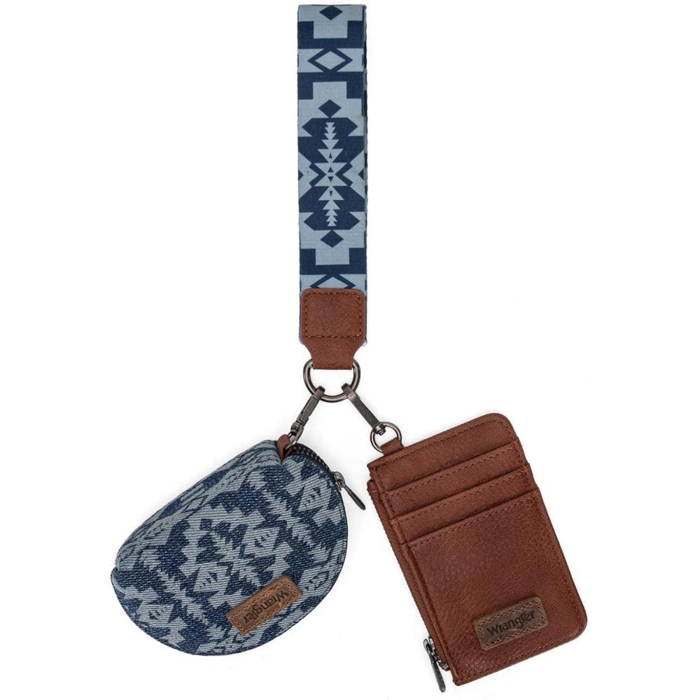imageWrangler Western Aztec Keychain Wristlet Wallets for Women Dual Pouch Wristlet Portable Credit Card Holder Wallet with Zipper Pocket WG2213W0051BKRetro Jean