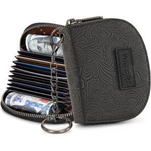 Montana West Wrangler Small Keychain Wallet for Women RFID Blocking Credit Card Holder Floral Tooling Coin Purse Brown WG338-W102-1BR(Floral Black with Keychain)