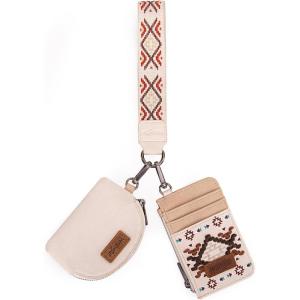 Wrangler Western Aztec Keychain Wristlet Wallets for Women Dual Pouch Wristlet Portable Credit Card Holder Wallet with Zipper Pocket WG2213-W0051BK(Aztec-Tan)