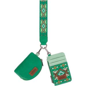 Wrangler Western Aztec Keychain Wristlet Wallets for Women Dual Pouch Wristlet Portable Credit Card Holder Wallet with Zipper Pocket WG2213-W0051BK(Aztec-Lightgreen)
