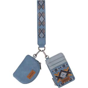 Wrangler Western Aztec Keychain Wristlet Wallets for Women Dual Pouch Wristlet Portable Credit Card Holder Wallet with Zipper Pocket WG2213-W0051BK(Aztec-Jean)