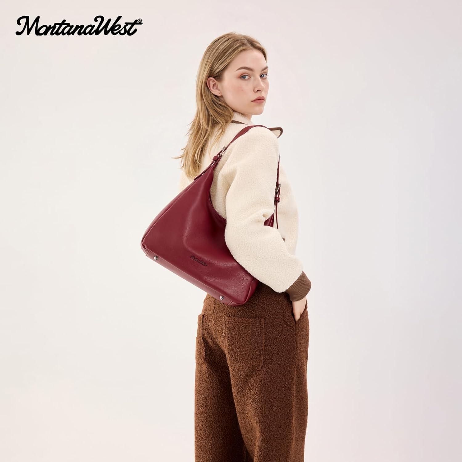 imageMontana West Hobo Bag Purse for Women Slouchy Shoulder Handbags PursesBurgundy