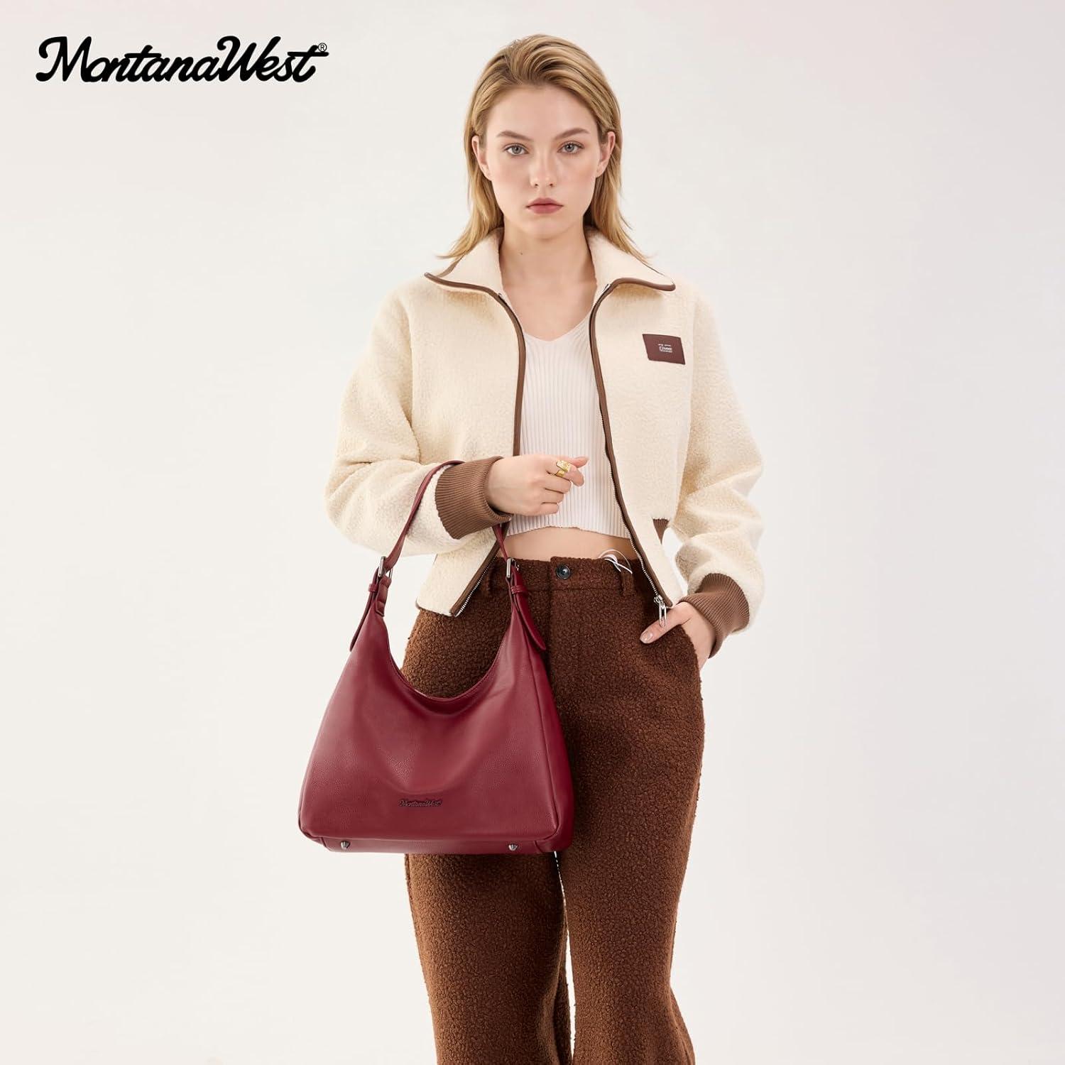 imageMontana West Hobo Bag Purse for Women Slouchy Shoulder Handbags PursesBurgundy
