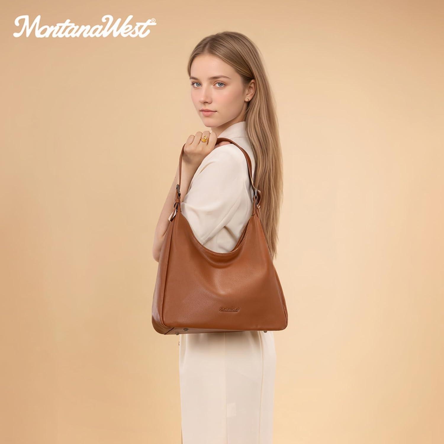 imageMontana West Hobo Bag Purse for Women Slouchy Shoulder Handbags PursesCognac Brown