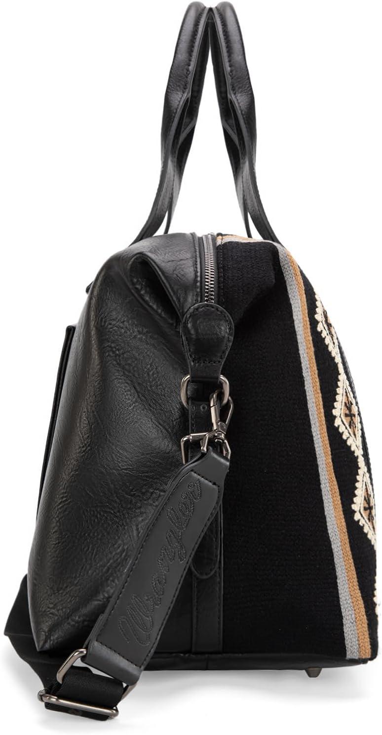 imageWrangler Rustler Wildside CowPrint Weekender Duffel Bag Large Carry On Bags with Tassels CoffeeTapestryBlack