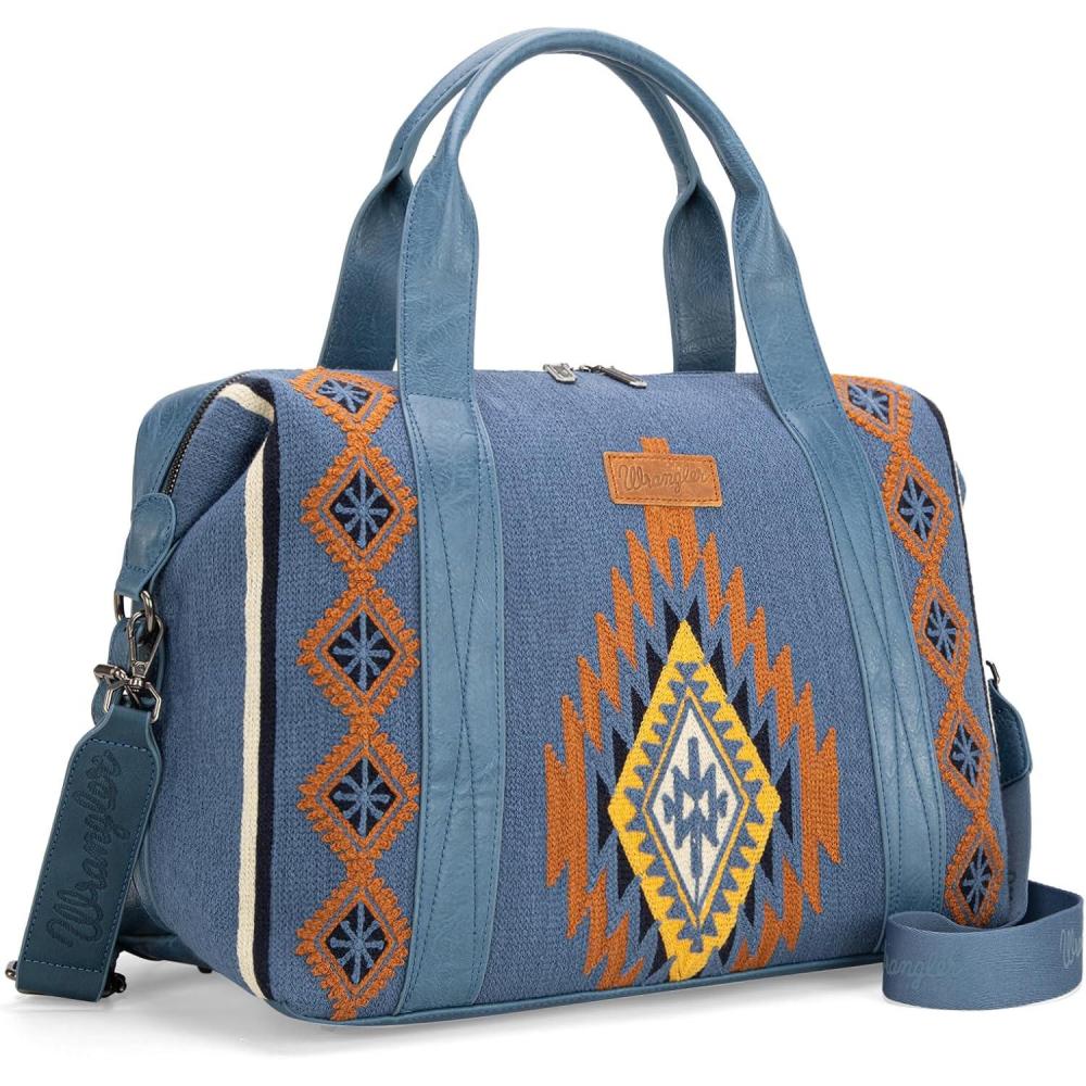 imageWrangler Rustler Wildside CowPrint Weekender Duffel Bag Large Carry On Bags with Tassels CoffeeTapestryJean