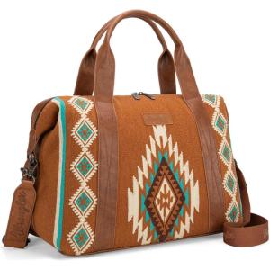Wrangler Rustler Wildside Cow-Print Weekender Duffel Bag Large Carry On Bags with Tassels, Coffee(Tapestry-Brown)