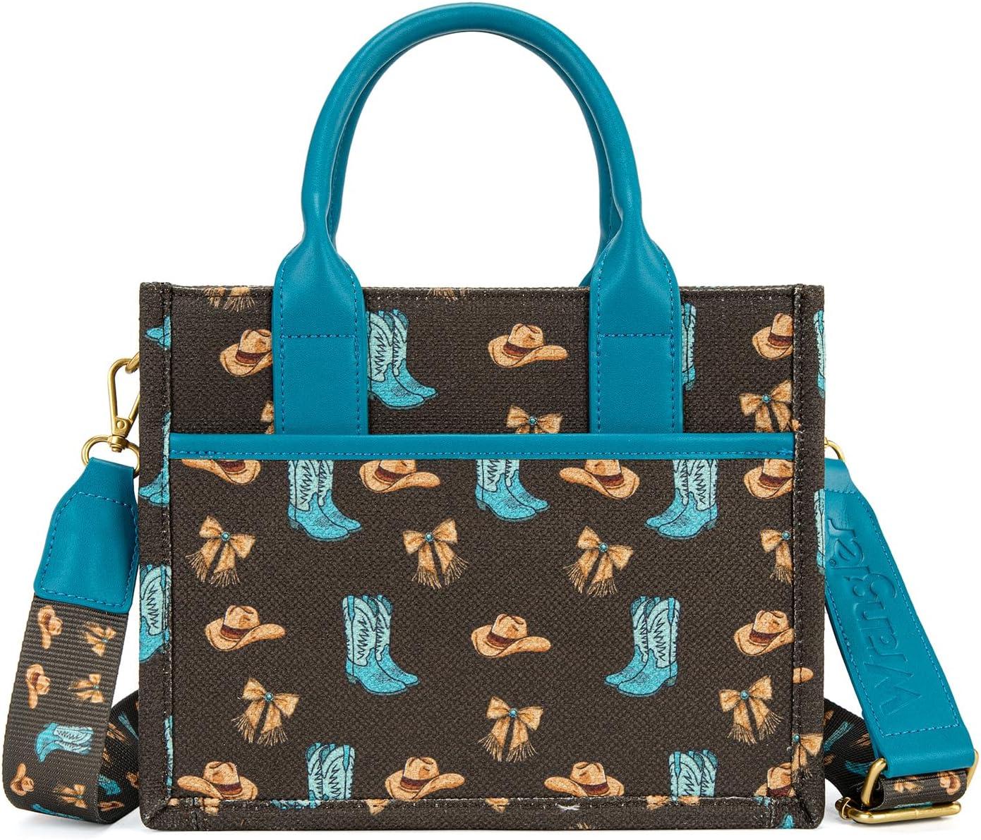 imageMontana West Wrangler Rodeo Icons Tote Bags Medium Satchel Handbags Western Canvas Top Handle with CharmPrint Coffee