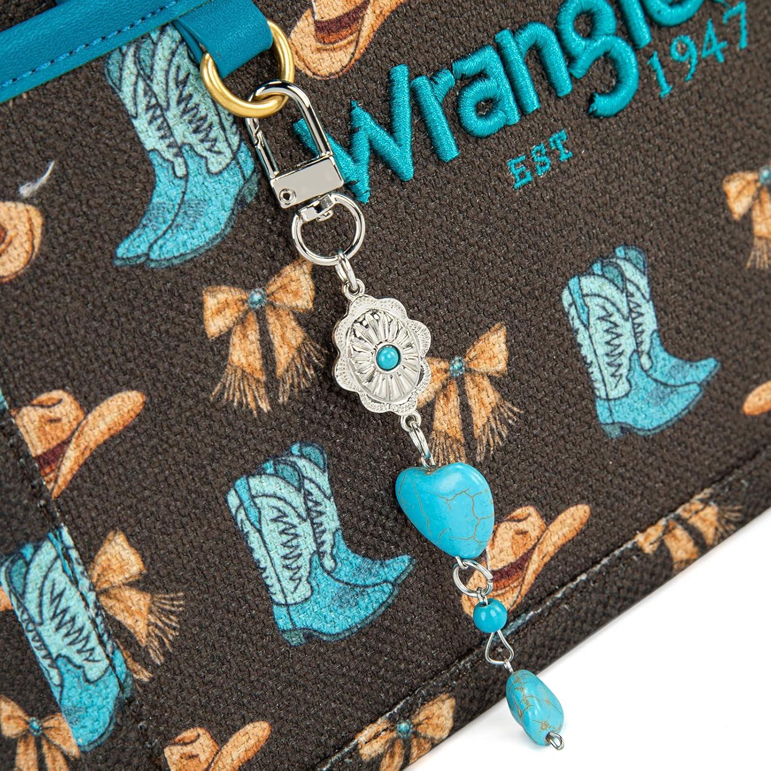 imageMontana West Wrangler Rodeo Icons Tote Bags Medium Satchel Handbags Western Canvas Top Handle with CharmPrint Coffee