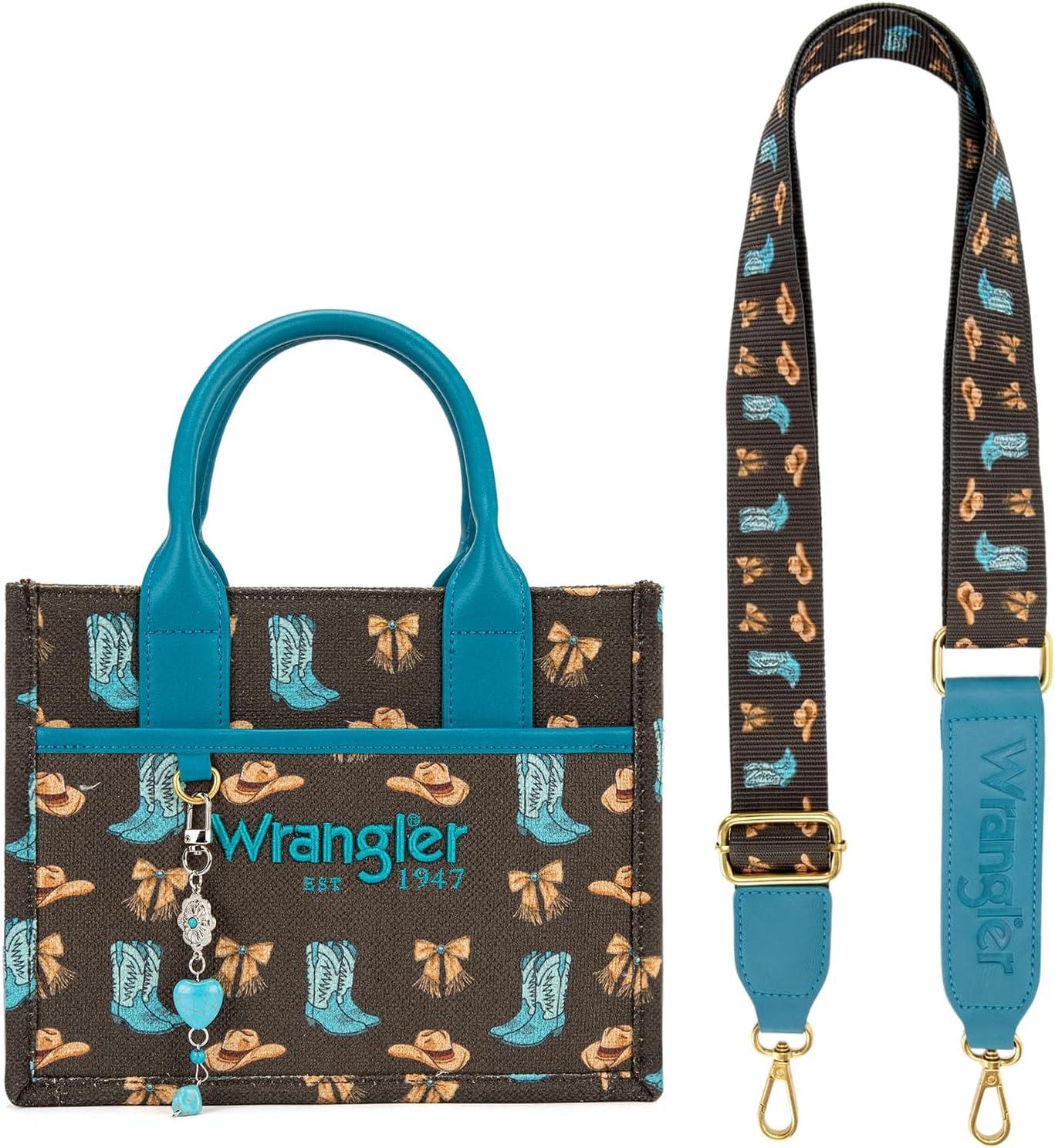imageMontana West Wrangler Rodeo Icons Tote Bags Medium Satchel Handbags Western Canvas Top Handle with CharmPrint Coffee