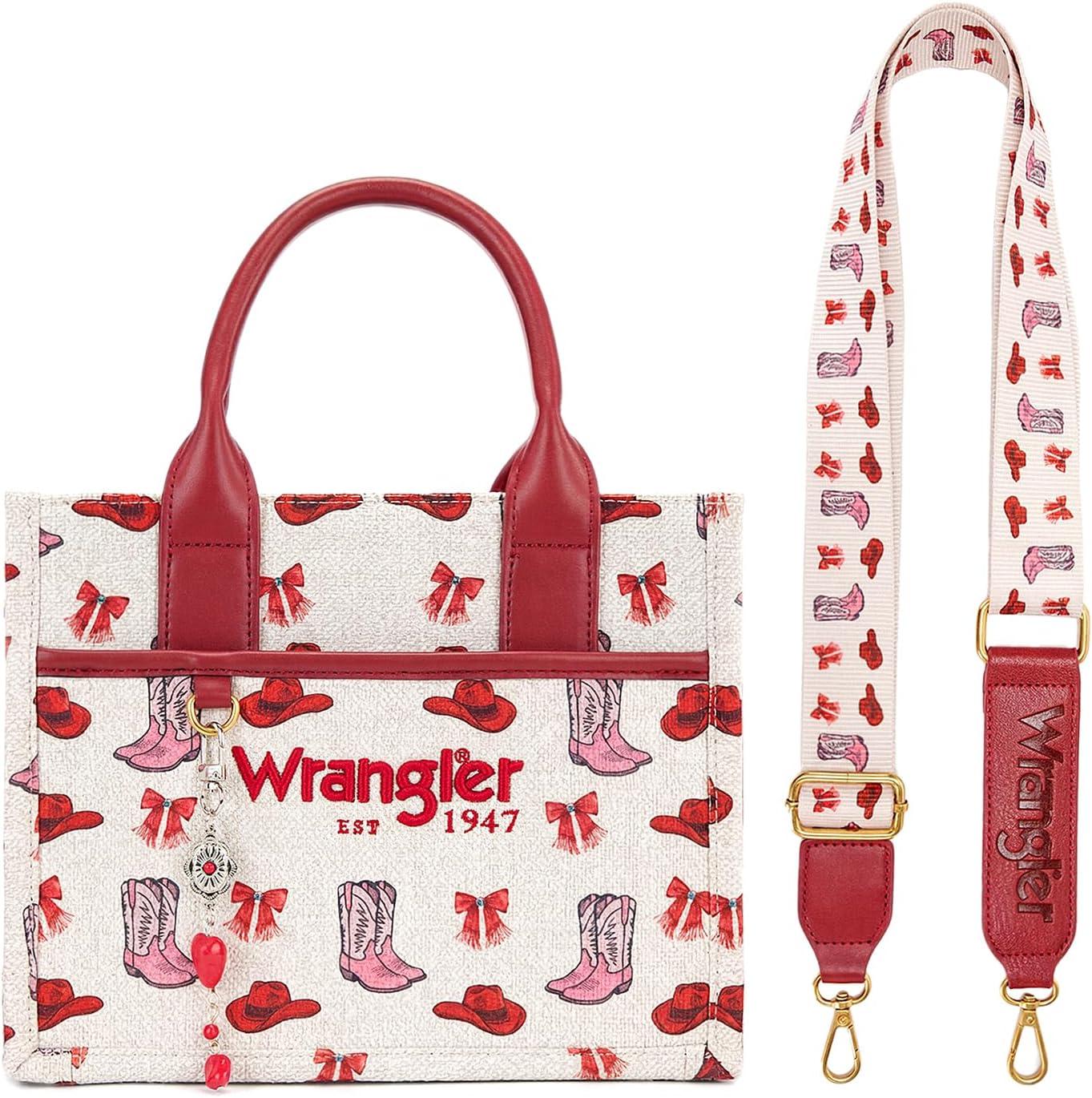 imageMontana West Wrangler Rodeo Icons Tote Bags Medium Satchel Handbags Western Canvas Top Handle with CharmPrint Pink
