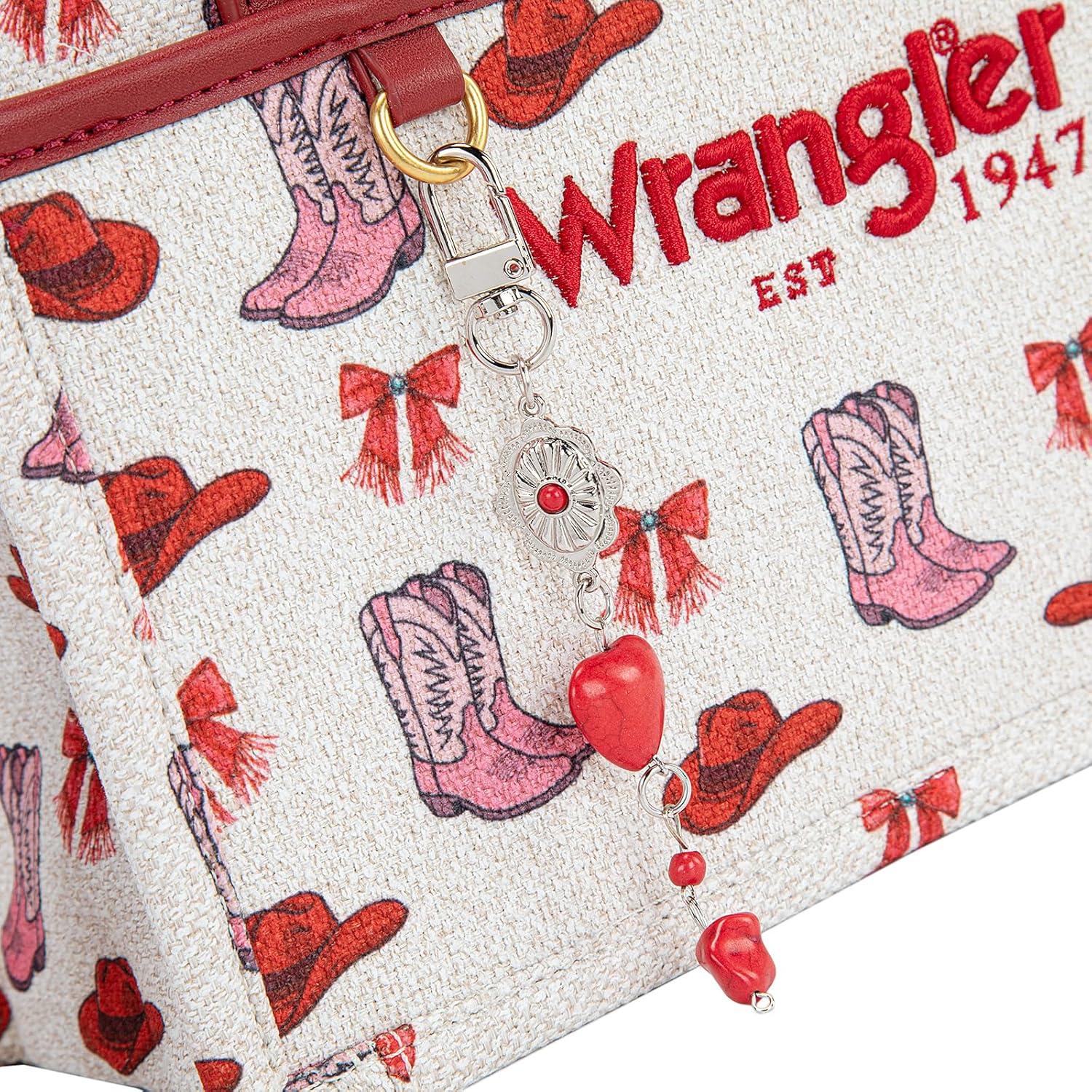 imageMontana West Wrangler Rodeo Icons Tote Bags Medium Satchel Handbags Western Canvas Top Handle with CharmPrint Pink
