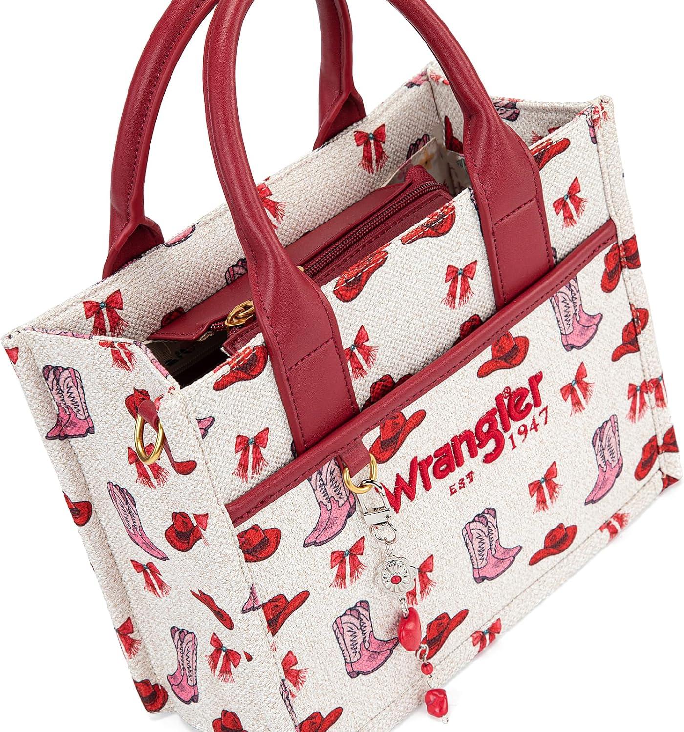 imageMontana West Wrangler Rodeo Icons Tote Bags Medium Satchel Handbags Western Canvas Top Handle with CharmPrint Pink