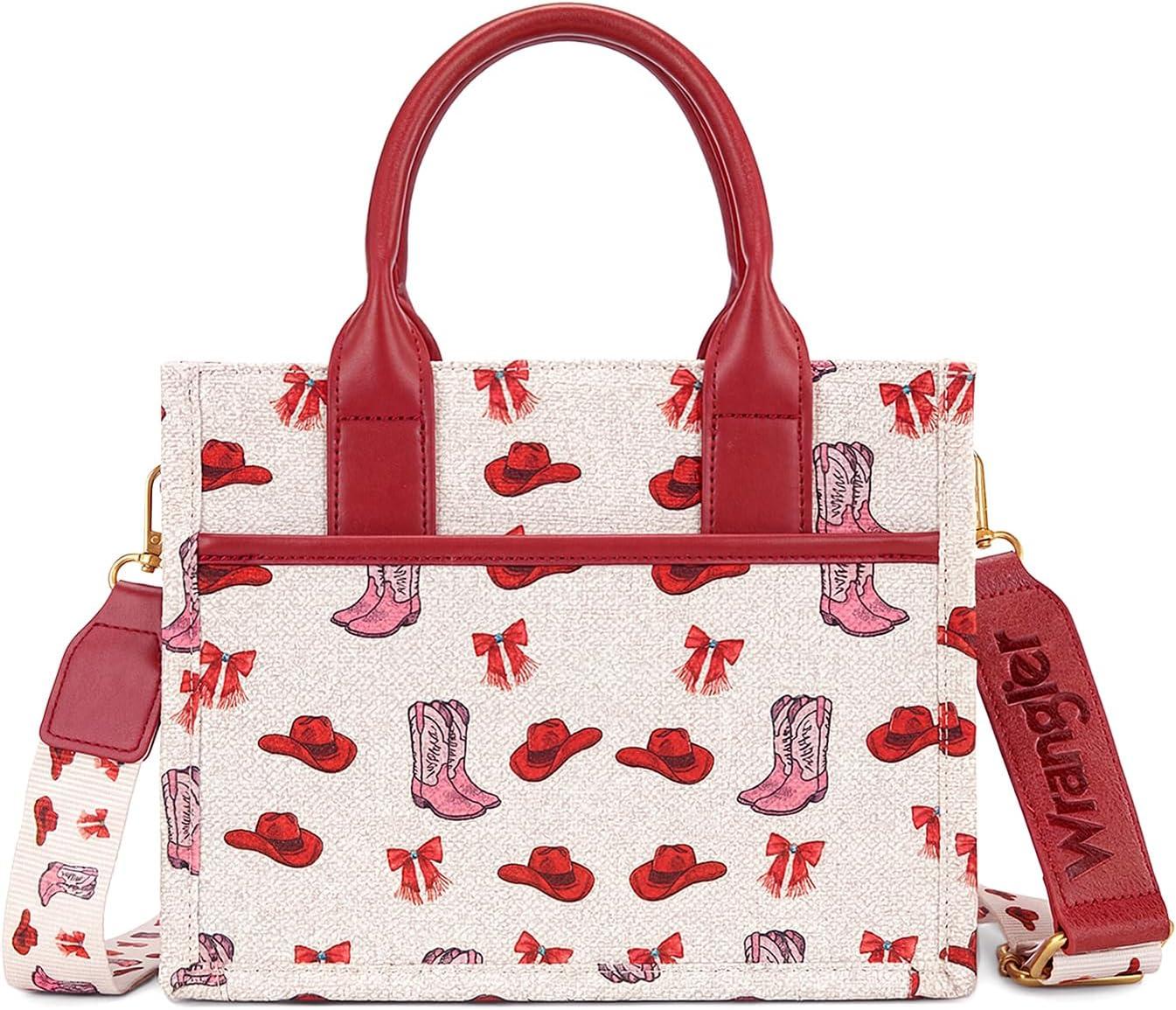 imageMontana West Wrangler Rodeo Icons Tote Bags Medium Satchel Handbags Western Canvas Top Handle with CharmPrint Pink