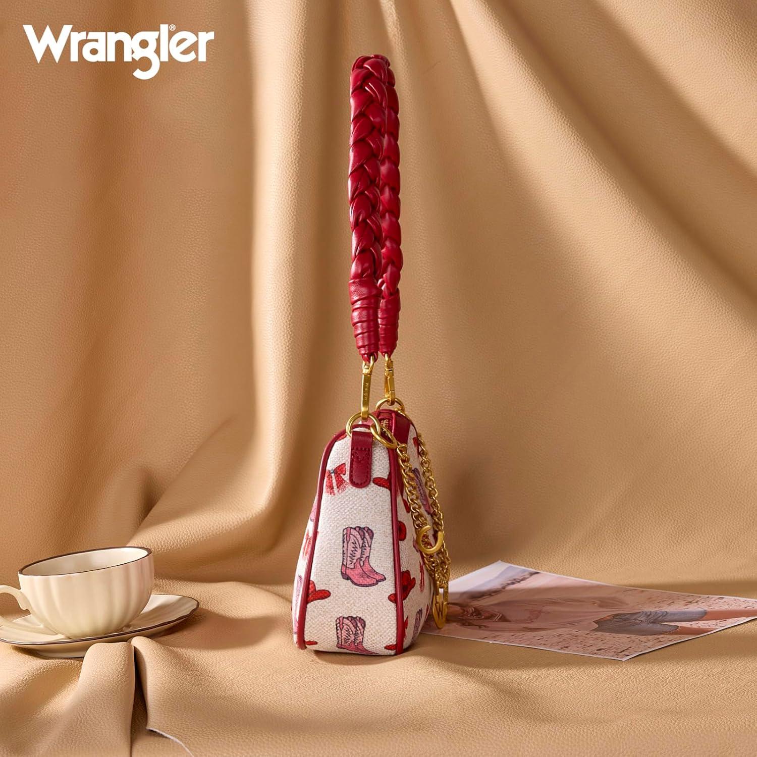 imageWrangler Shoulder Bag for Women Cowboy Print Crescent Underarm Western RODEO ICONS Clutch Purse with ChainChainpink