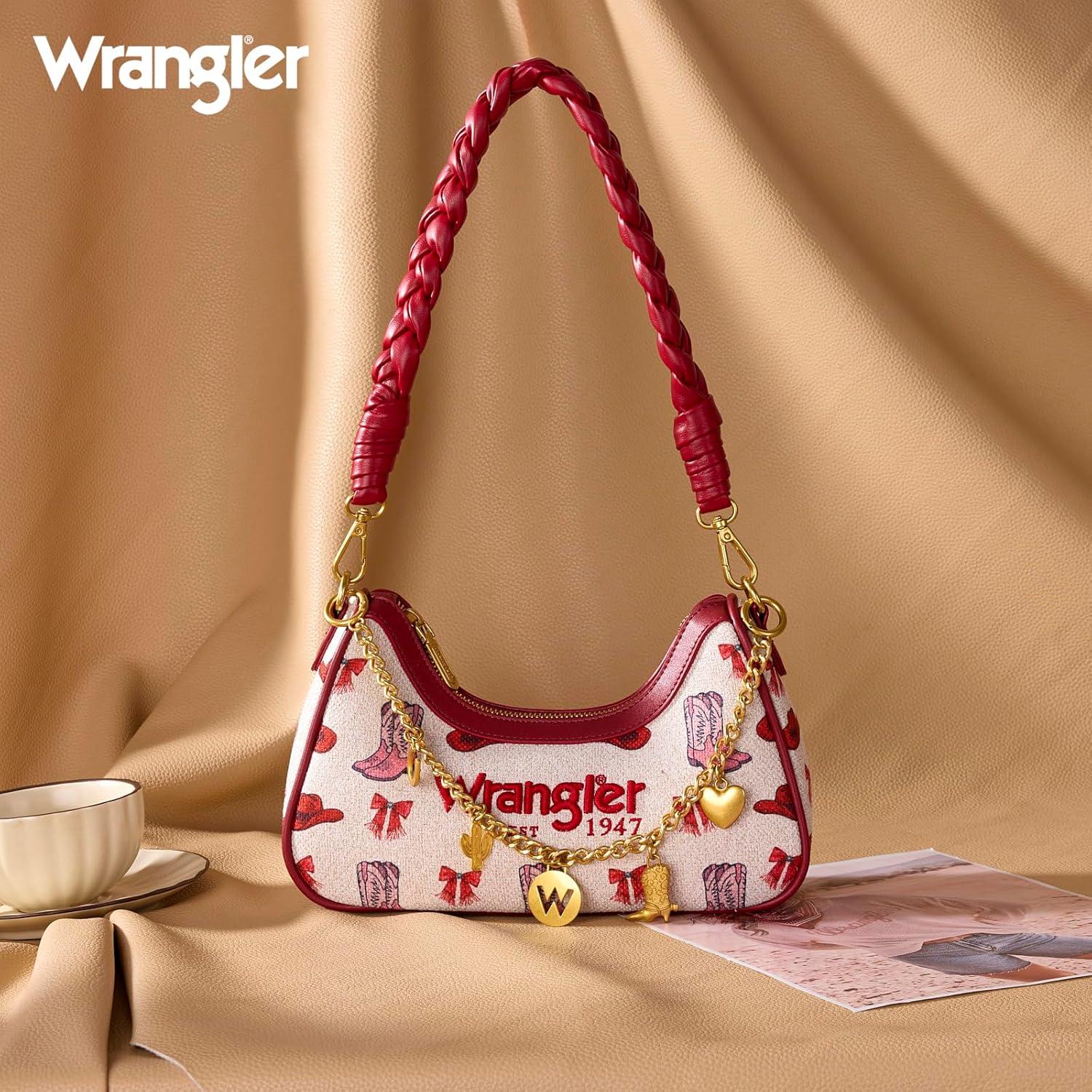 imageWrangler Shoulder Bag for Women Cowboy Print Crescent Underarm Western RODEO ICONS Clutch Purse with ChainChainpink
