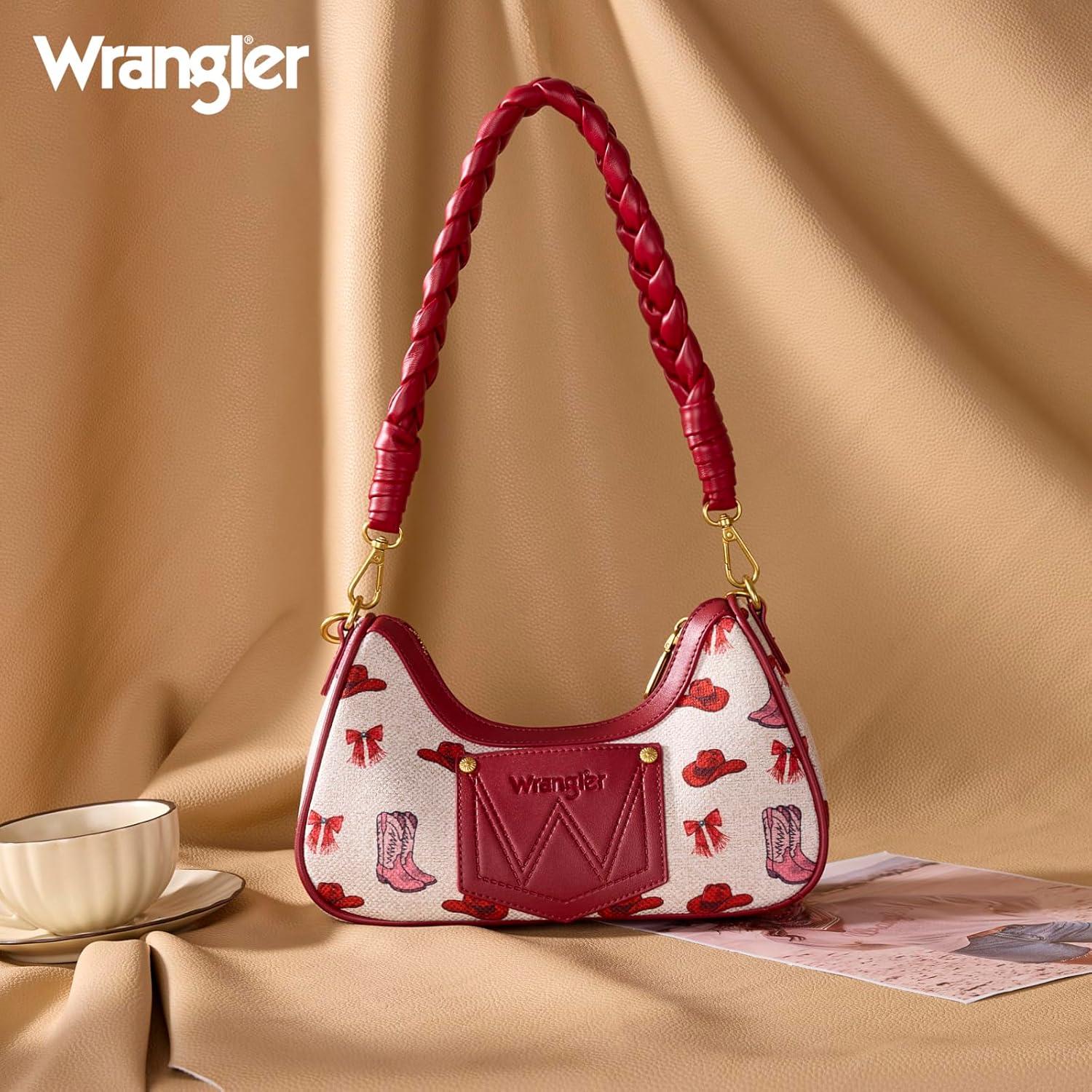 imageWrangler Shoulder Bag for Women Cowboy Print Crescent Underarm Western RODEO ICONS Clutch Purse with ChainChainpink