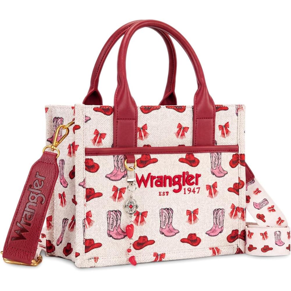imageMontana West Wrangler Rodeo Icons Tote Bags Medium Satchel Handbags Western Canvas Top Handle with CharmPrint Pink