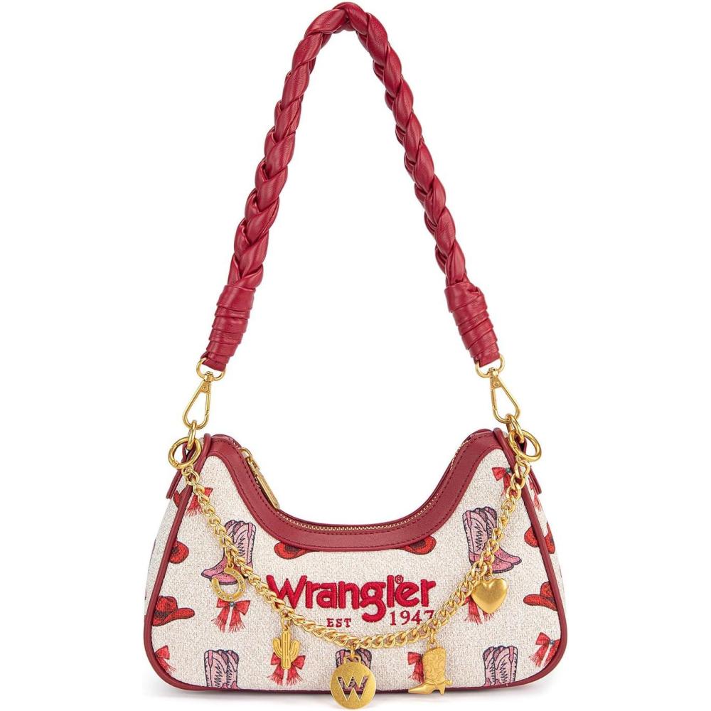 imageWrangler Shoulder Bag for Women Cowboy Print Crescent Underarm Western RODEO ICONS Clutch Purse with ChainChainpink