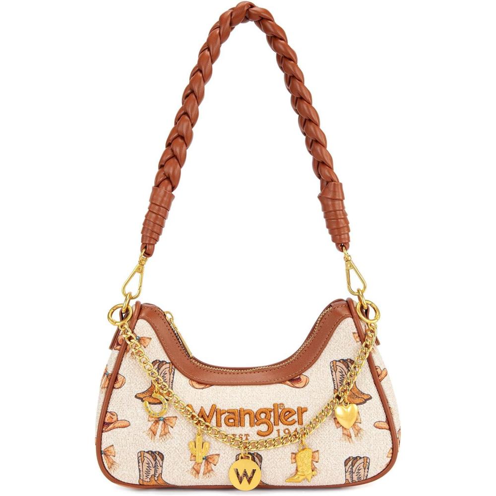 imageWrangler Shoulder Bag for Women Cowboy Print Crescent Underarm Western RODEO ICONS Clutch Purse with ChainChaintan