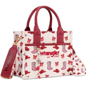 Montana West Wrangler Rodeo Icons Tote Bags Medium Satchel Handbags Western Canvas Top Handle with Charm(Print Pink)