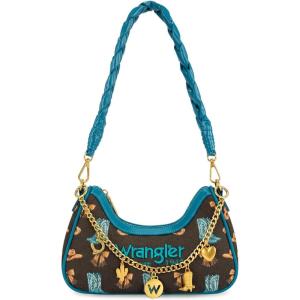 Wrangler Shoulder Bag for Women Cowboy Print Crescent Underarm Western RODEO ICONS Clutch Purse with Chain(Chain-coffee)