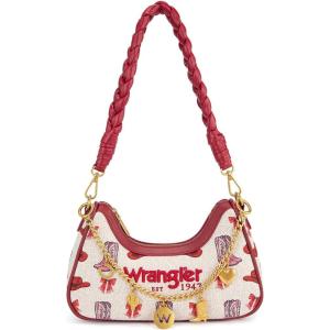 Wrangler Shoulder Bag for Women Cowboy Print Crescent Underarm Western RODEO ICONS Clutch Purse with Chain(Chain-pink)