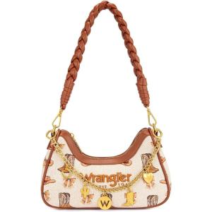 Wrangler Shoulder Bag for Women Cowboy Print Crescent Underarm Western RODEO ICONS Clutch Purse with Chain(Chain-tan)