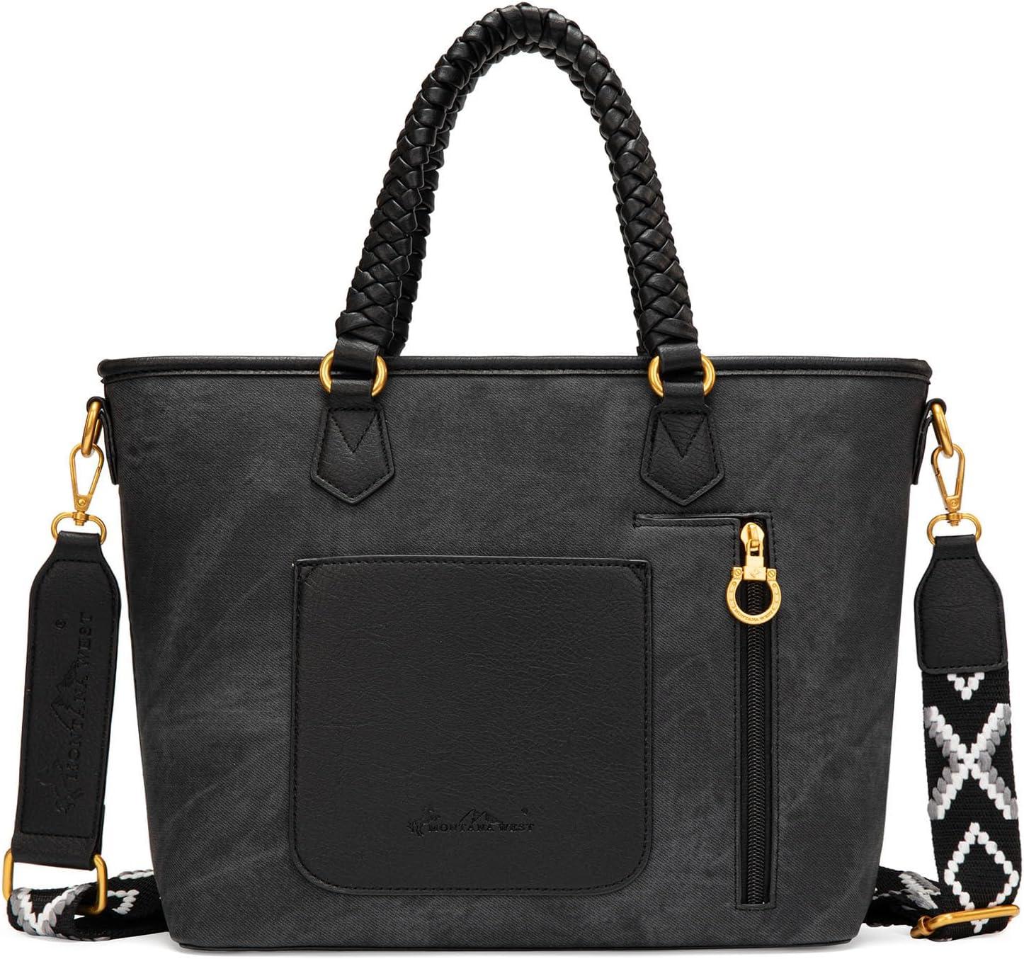 imageMontana West American Flag Tote Bag for Women Vintage Patriotic Western Shoulder Purse with Braided Top HandlesBlack
