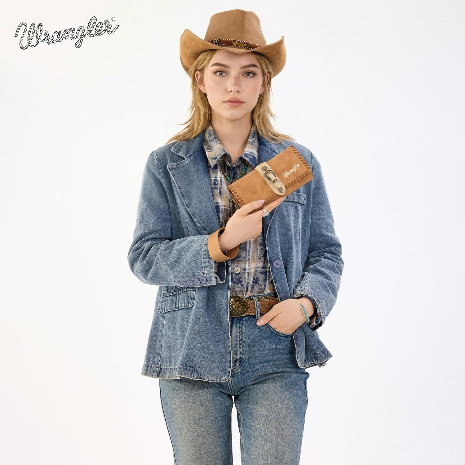 imageMontana West Wrangler Wristlet Wallets for Women Clutch Purse RFID Blocking Wallet Credit Card HolderAmber Brown
