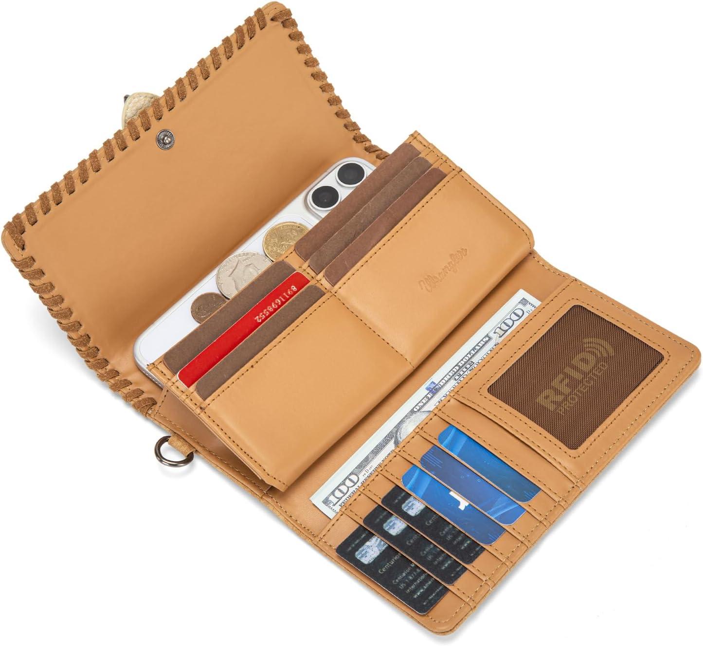 imageMontana West Wrangler Wristlet Wallets for Women Clutch Purse RFID Blocking Wallet Credit Card HolderAmber Brown
