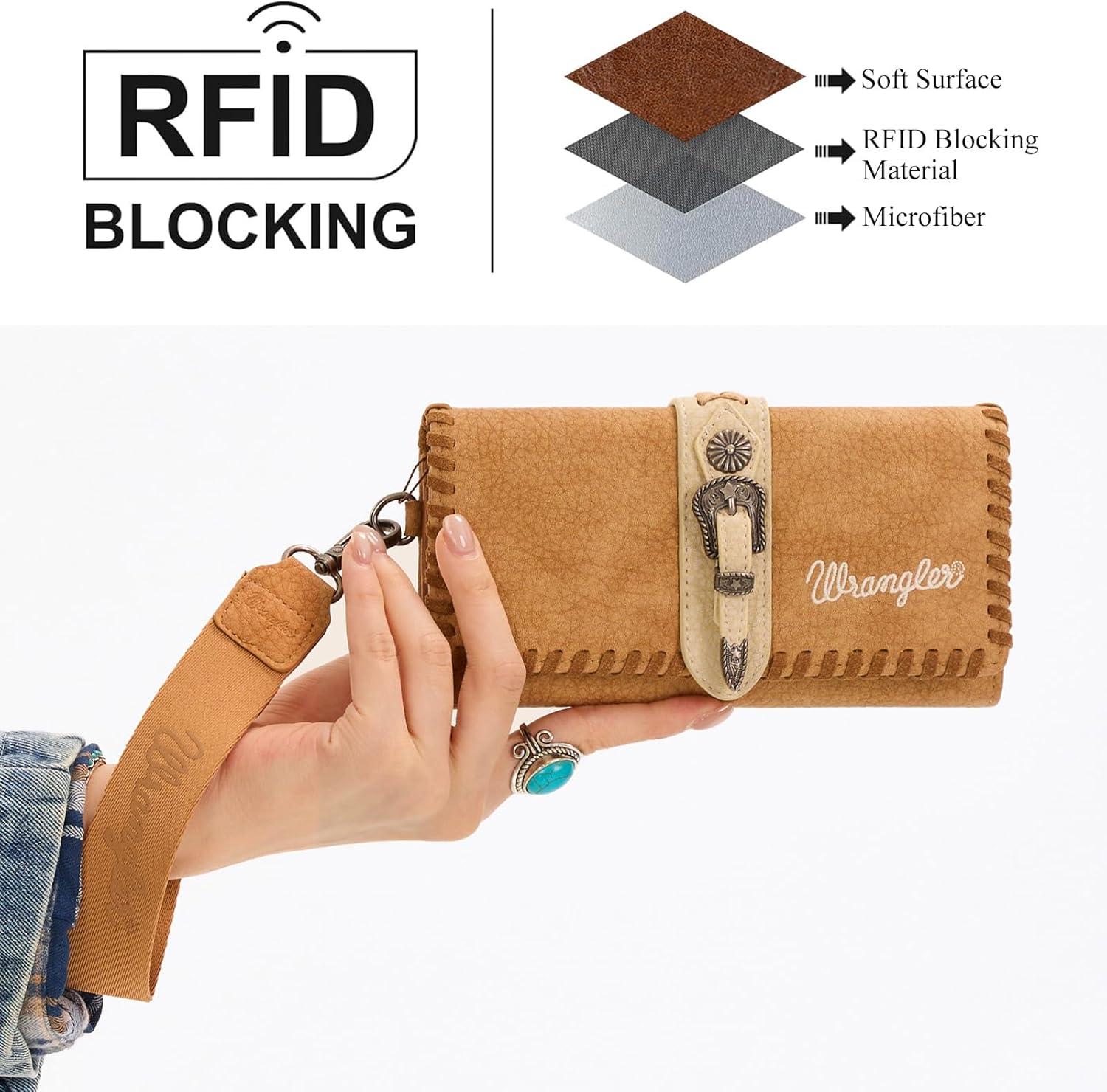imageMontana West Wrangler Wristlet Wallets for Women Clutch Purse RFID Blocking Wallet Credit Card HolderAmber Brown