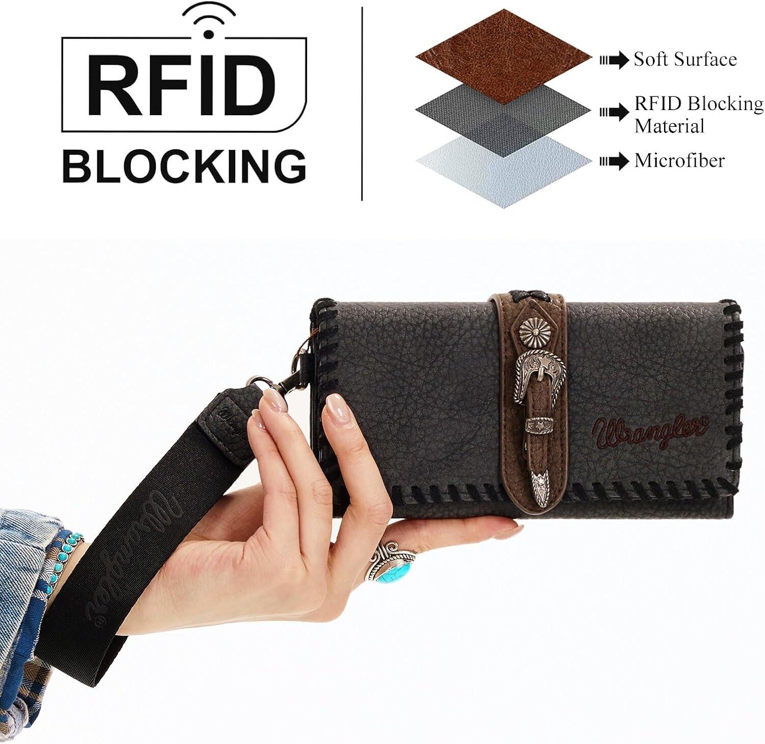 imageMontana West Wrangler Wristlet Wallets for Women Clutch Purse RFID Blocking Wallet Credit Card HolderBlack