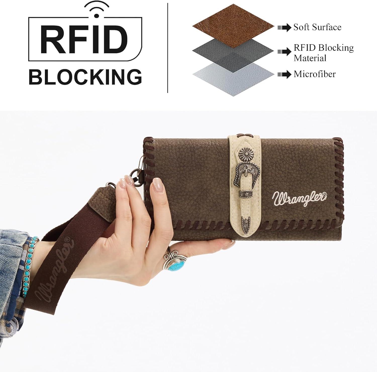 imageMontana West Wrangler Wristlet Wallets for Women Clutch Purse RFID Blocking Wallet Credit Card HolderCoffee