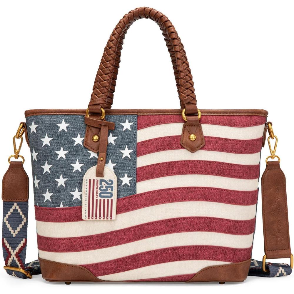 imageMontana West American Flag Tote Bag for Women Vintage Patriotic Western Shoulder Purse with Braided Top HandlesJean